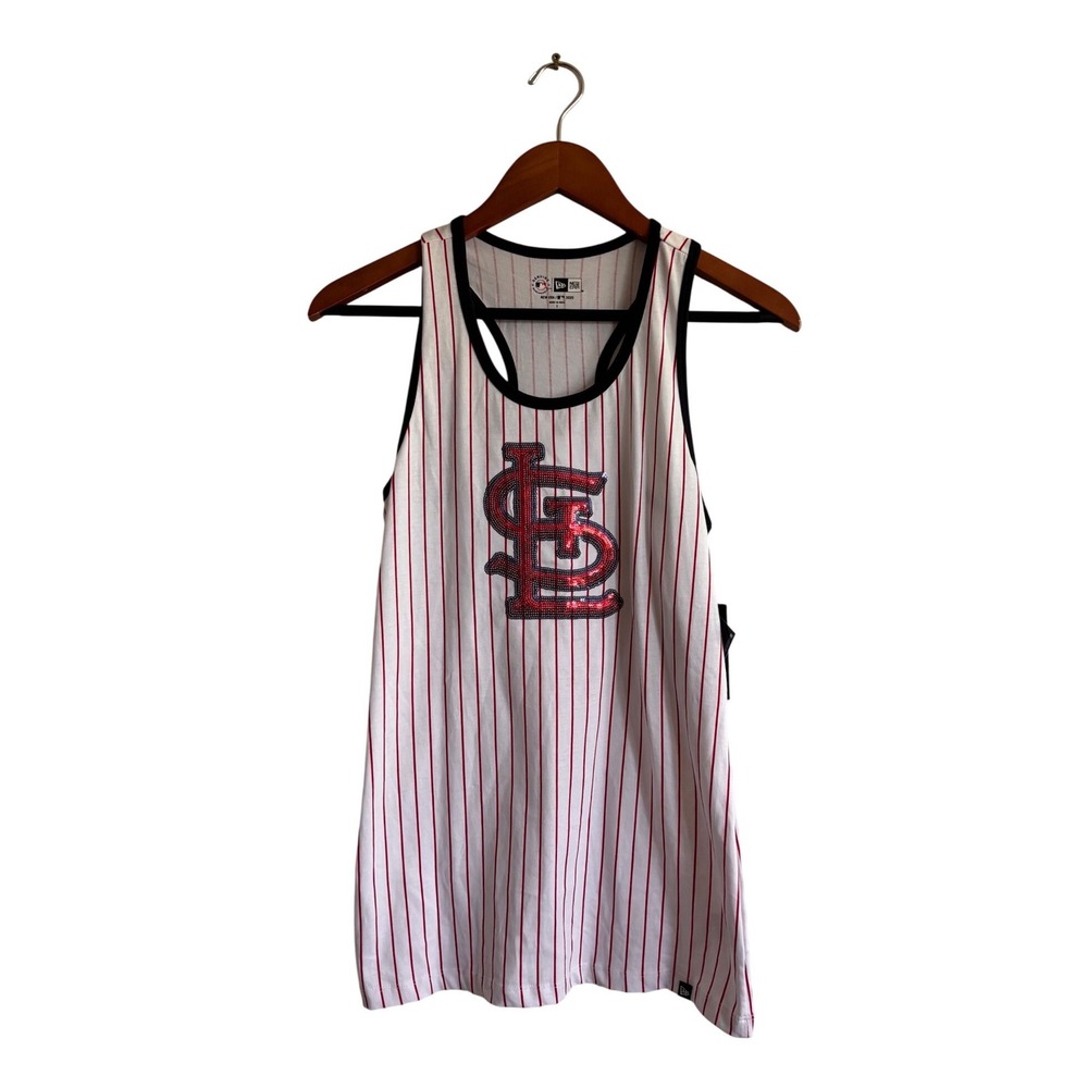 New Era St Louis Cardinals Sequin Pinstripe Racerback Tank Top White Red Small
